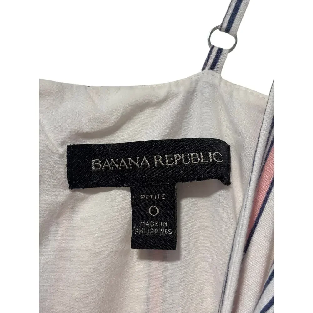 Banana Republic Petite 0 Linen Blend Striped Wide Leg Jumpsuit White Pink Blue